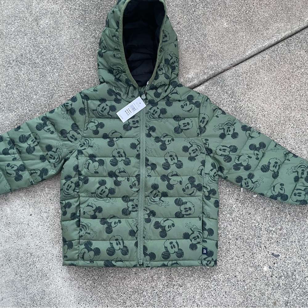GAP Kids Green Mickey Mouse Puffer Jacket